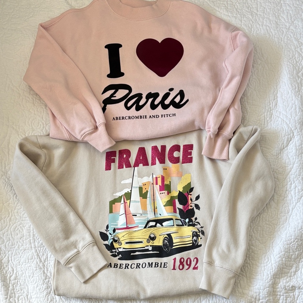 Abercrombie & Fitch Pink 'I ♥ Paris' and France Crewneck Sweatshirt Bundle